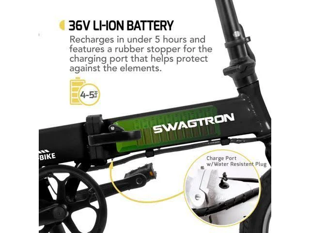 Swagtron SwagCycle EB-5 Lightweight and Aluminum Folding eBike, White