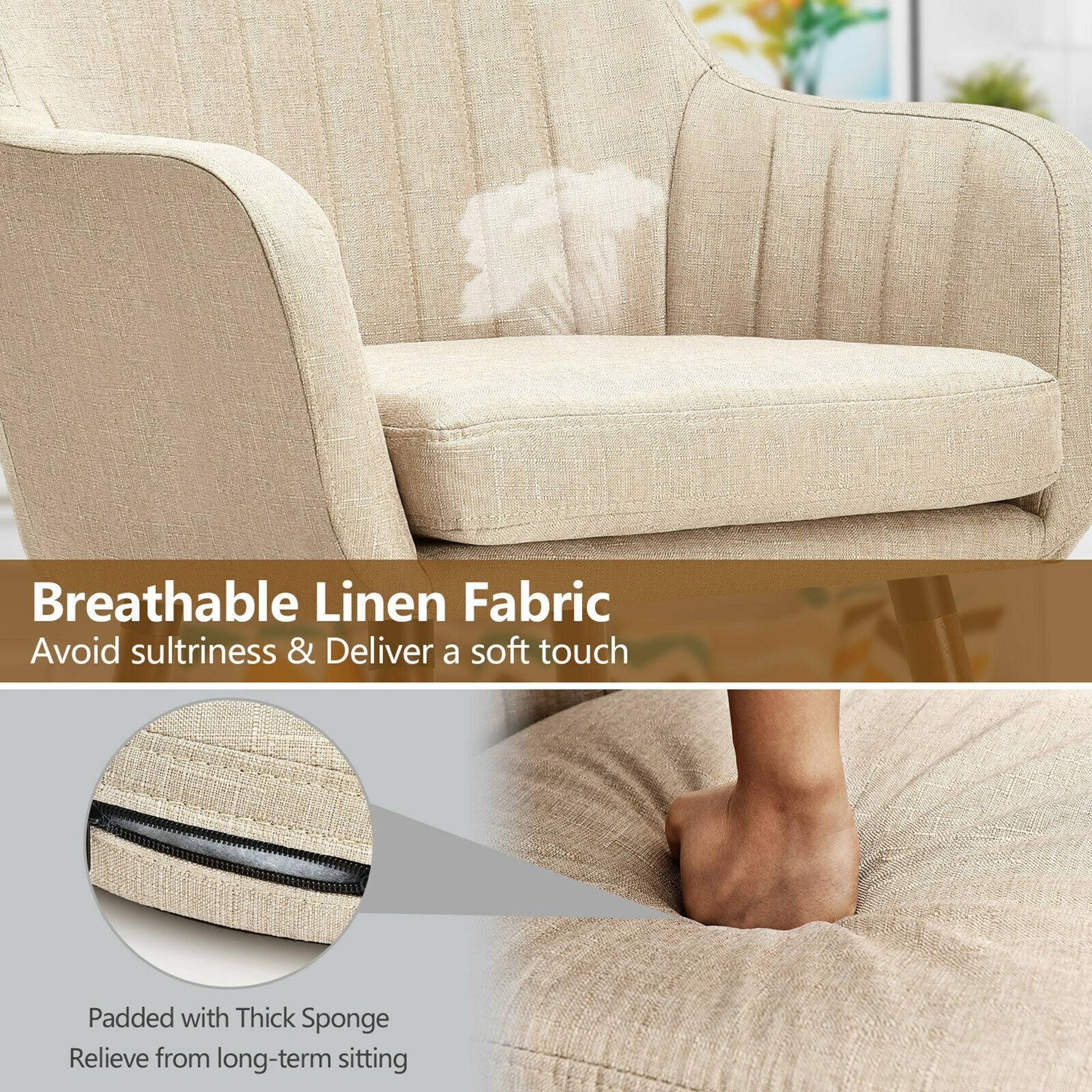 Gymax Set of 2 Accent Chairs Fabric Upholstered Armchairs w/Wooden - 17.5'' x 17.5'' x 3'' - Beige