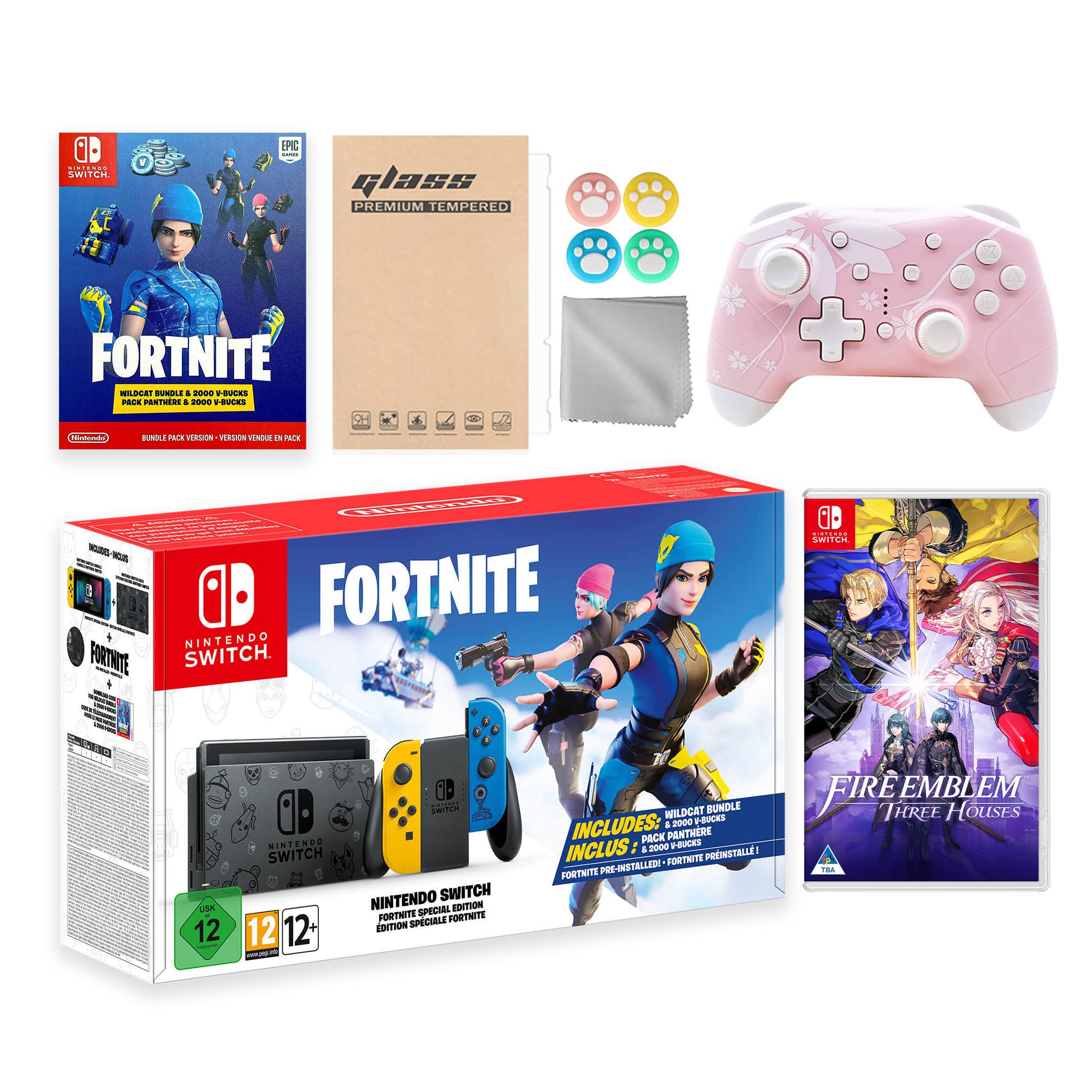 Nintendo Switch Fortnite Wildcat Limited Console Set, Epic Wildcat Outfits, 2000 V-Bucks, Bundle with Fire Emblem: Three Houses
