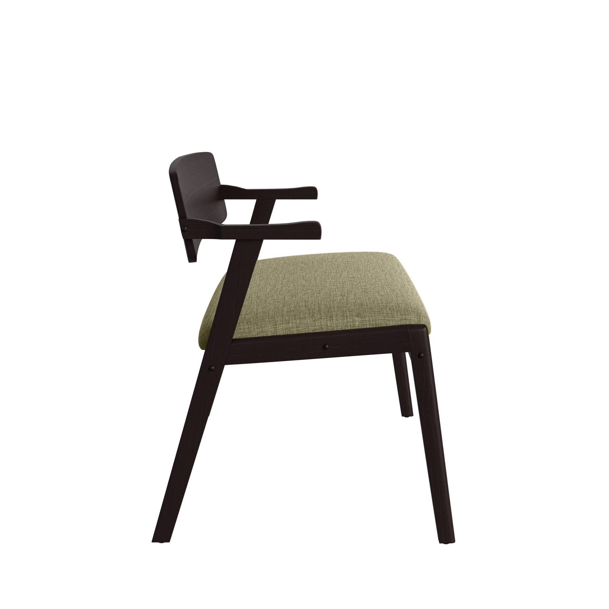 Handy Living Millie Mid Century Modern Arm Dining Bench with Espresso Wood Back - Tan