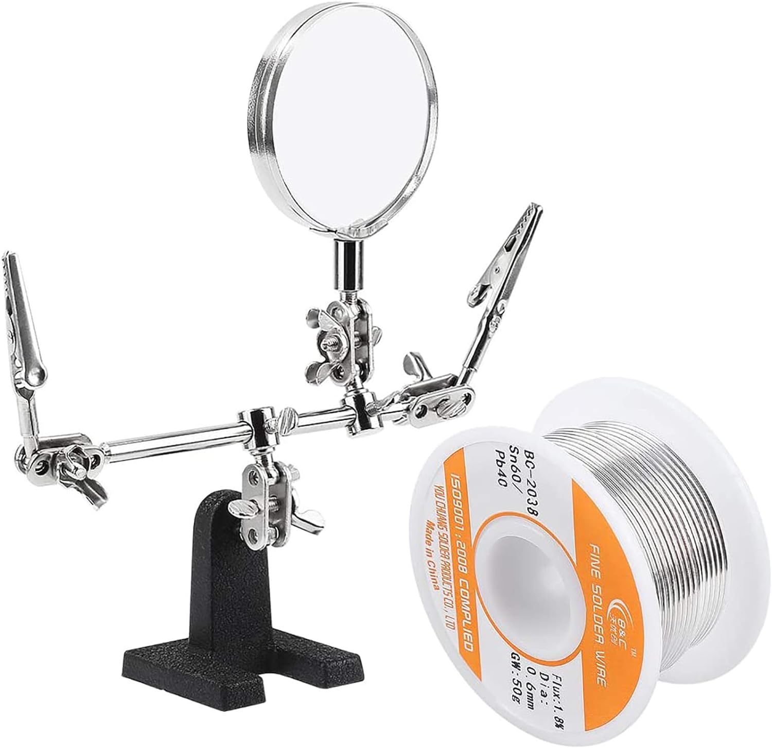 WYCTIN Helping Hand with Magnifying Glass Bonus 60-40 Tin Lead Rosin Core Solder Wire for Electrical Soldering and DIY