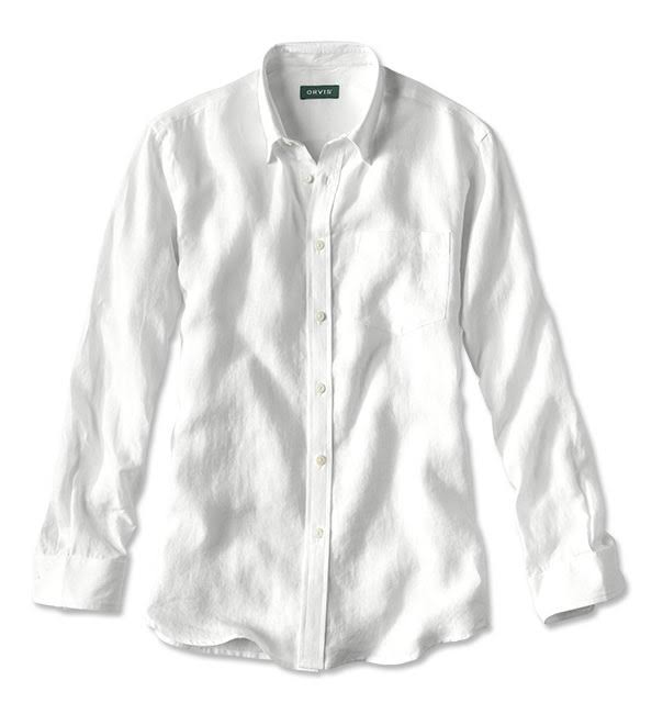 Men&s Pure Linen Long-Sleeved Shirt | White | Size XL | Orvis