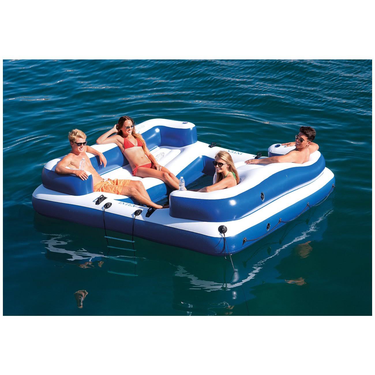 Intex Oasis Island Inflatable Giant 5 Person Lake/River Floating Fun Lounge Raft, Blue