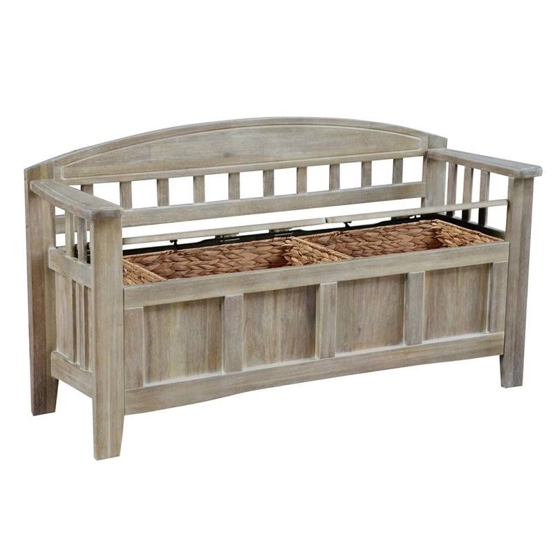 Linon Lottie Storage Bench in Natural Brown - CYMX370