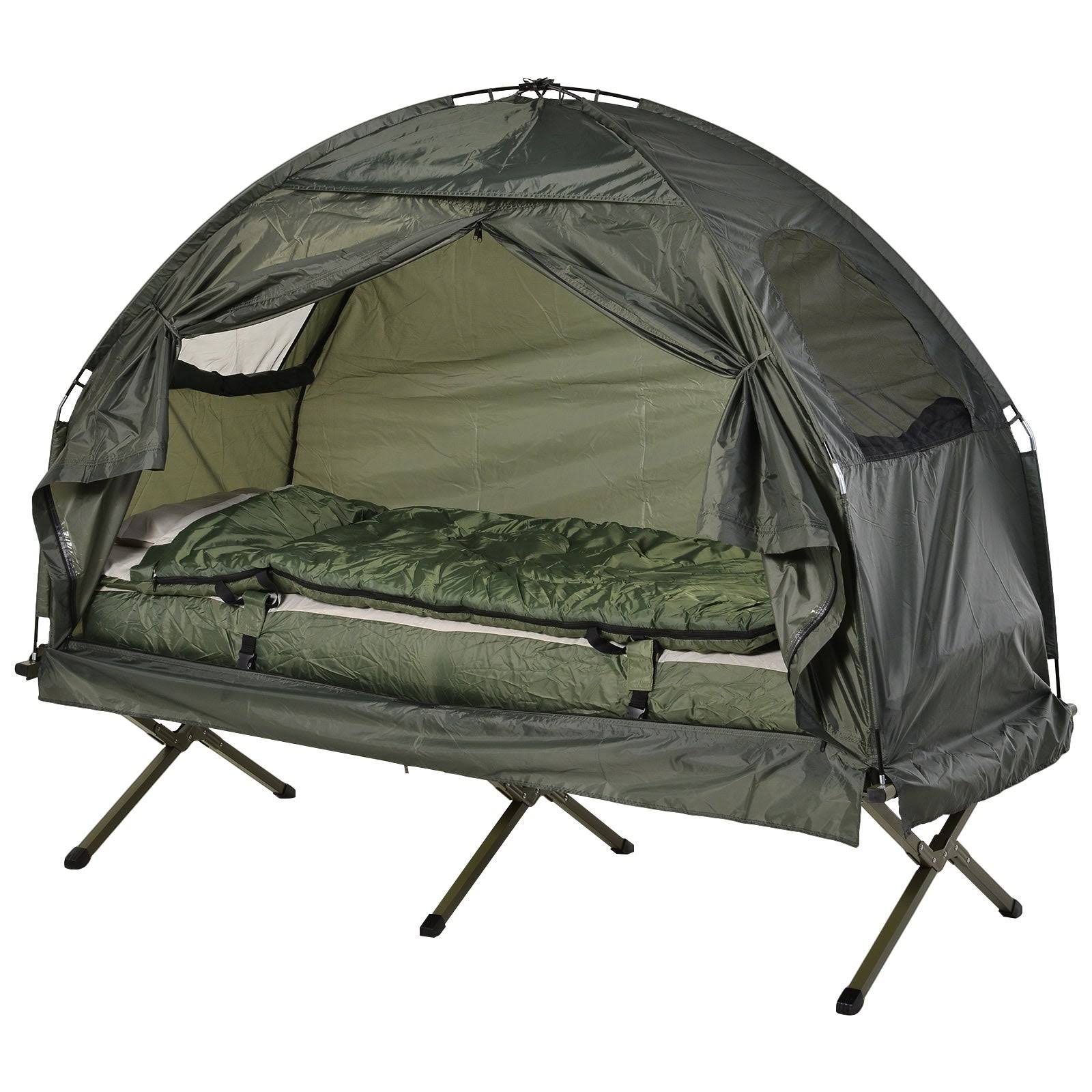 Outsunny Compact Portable Pop-Up Tent / Camping Cot w/ Air Mattress u0026 Sleeping Bag
