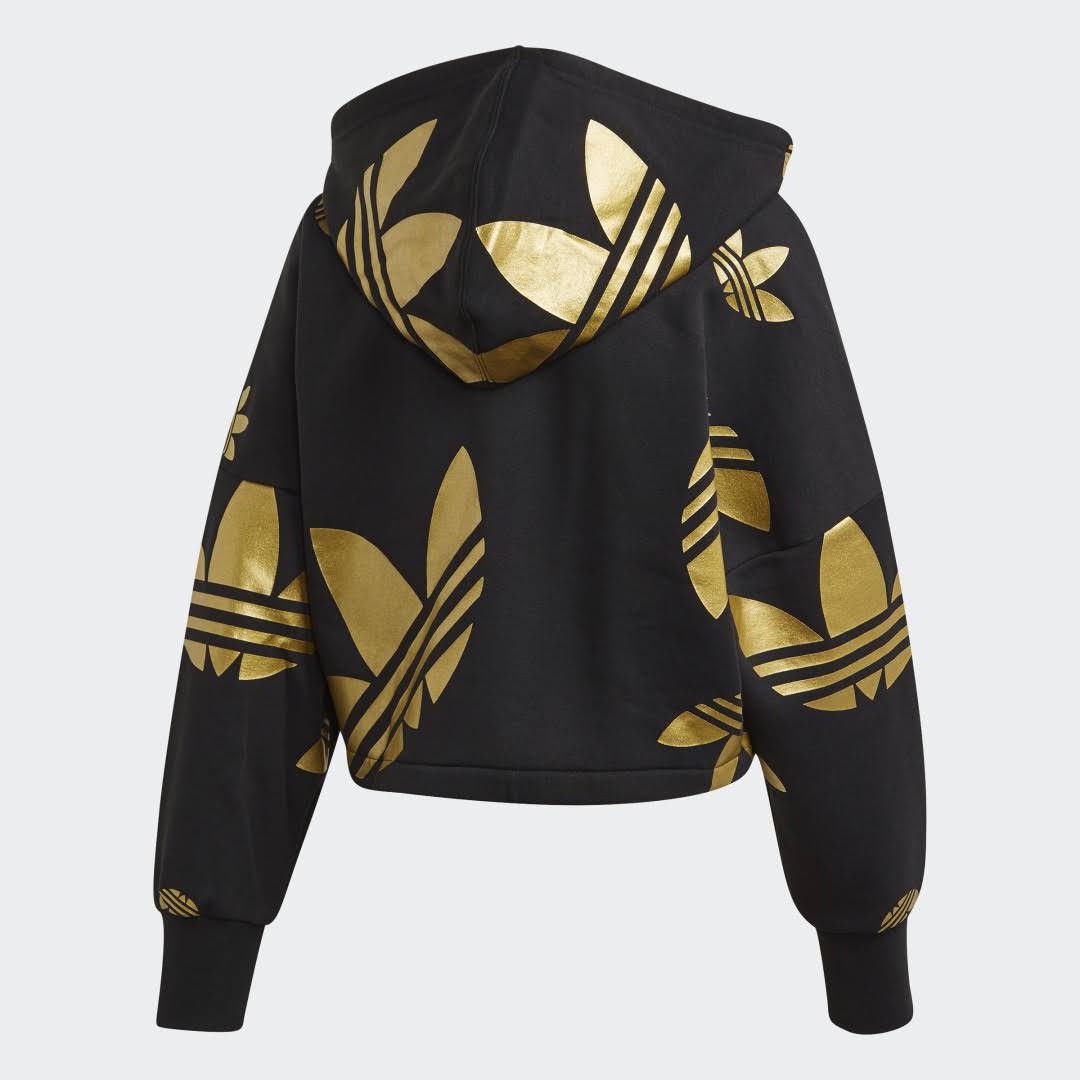 Adidas - Women's Originals Large Logo Cropped Pullover Hoodie (Black | Gold Metallic)