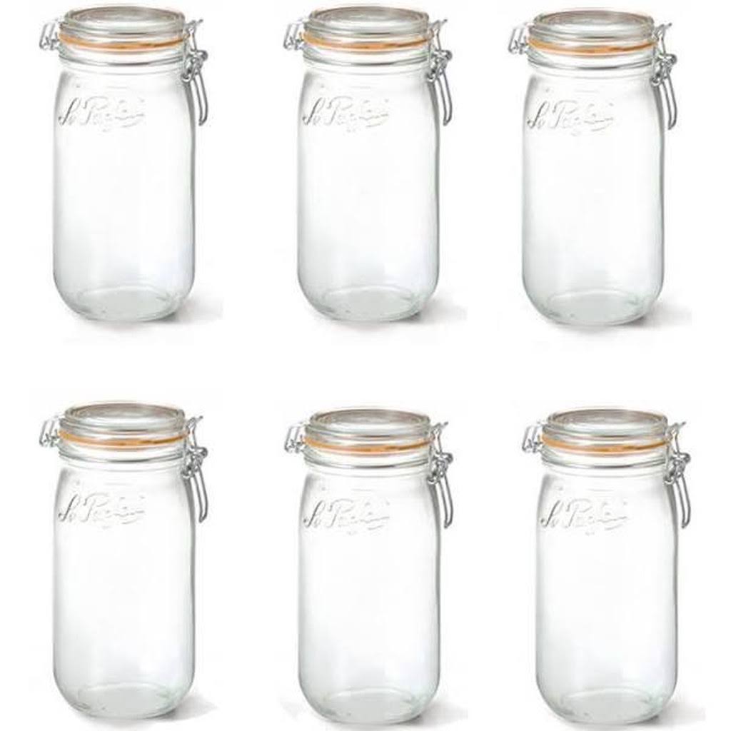 Set of 6 Glass Canning Jars 51oz / 1.5L with 85mm Airtight Gaskets - Super - Le Parfait