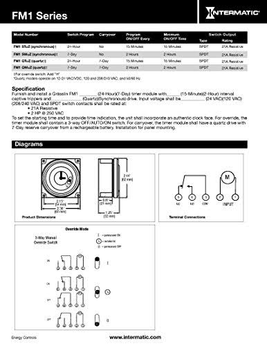 Intermatic FM1STUZH-240U Electromechanical Timer, 24-Hour, SPDT