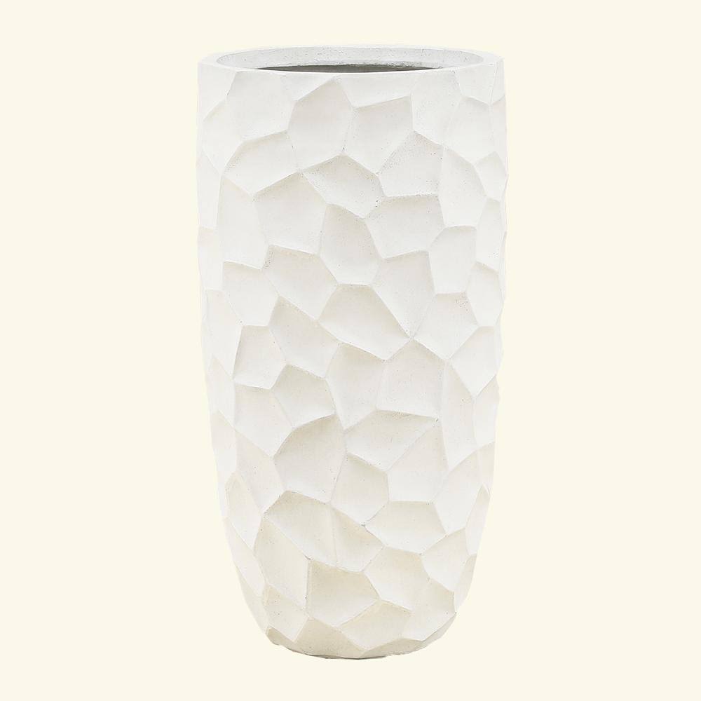 Luxen Home 22.4x22 MGO Fiberclay White Wavy Tall Planter