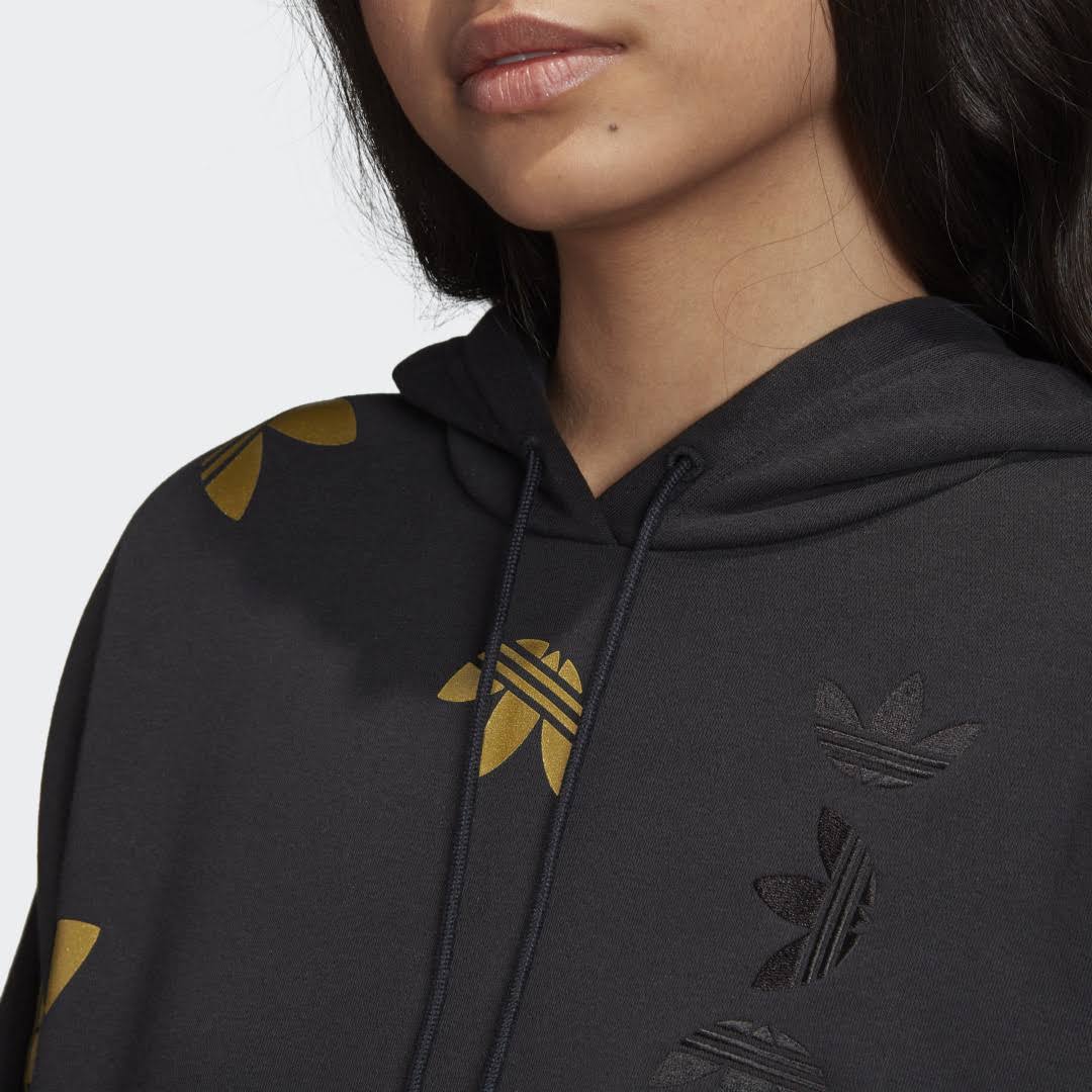 Adidas - Women's Originals Large Logo Cropped Pullover Hoodie (Black | Gold Metallic)