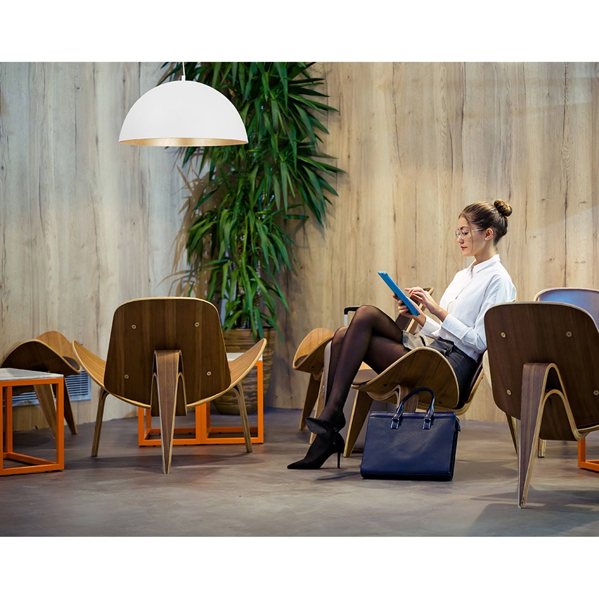 Eglo Rafaelino 1-Light White/Gold Leaf Large Metal Shade Bowl Pendant 204323A