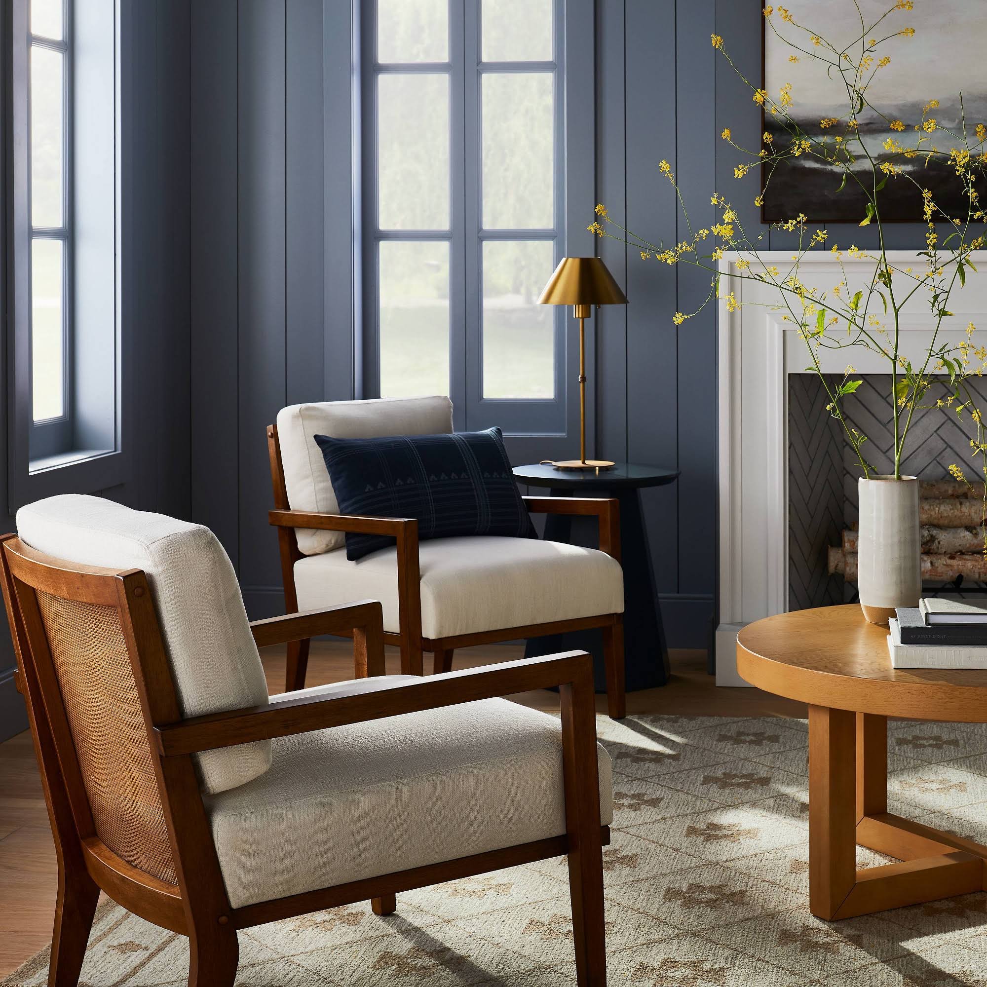 Agoura Hills Cane Back Accent Chair Cream/Mid-tone Wood - Threshold Designed with Studio McGee