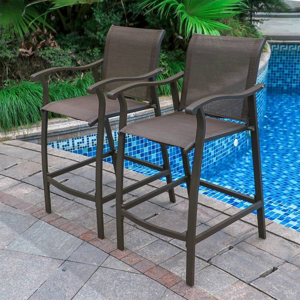 Crestlive Products Outdoor Counter Height Bar Stools Set of 2 Classic Patio Furniture Bar Chairs with Heavy Duty Aluminum Frame