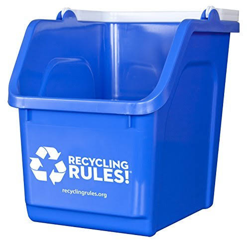 4 Pack of Bins - Blue Stackable Recycling Bin Container with Handle 6 Gallon