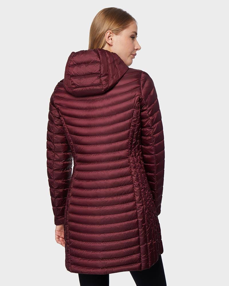 32 Degrees Women's Ultra-Light Long Packable Down 3/4 Jacket Bourgogne / XL
