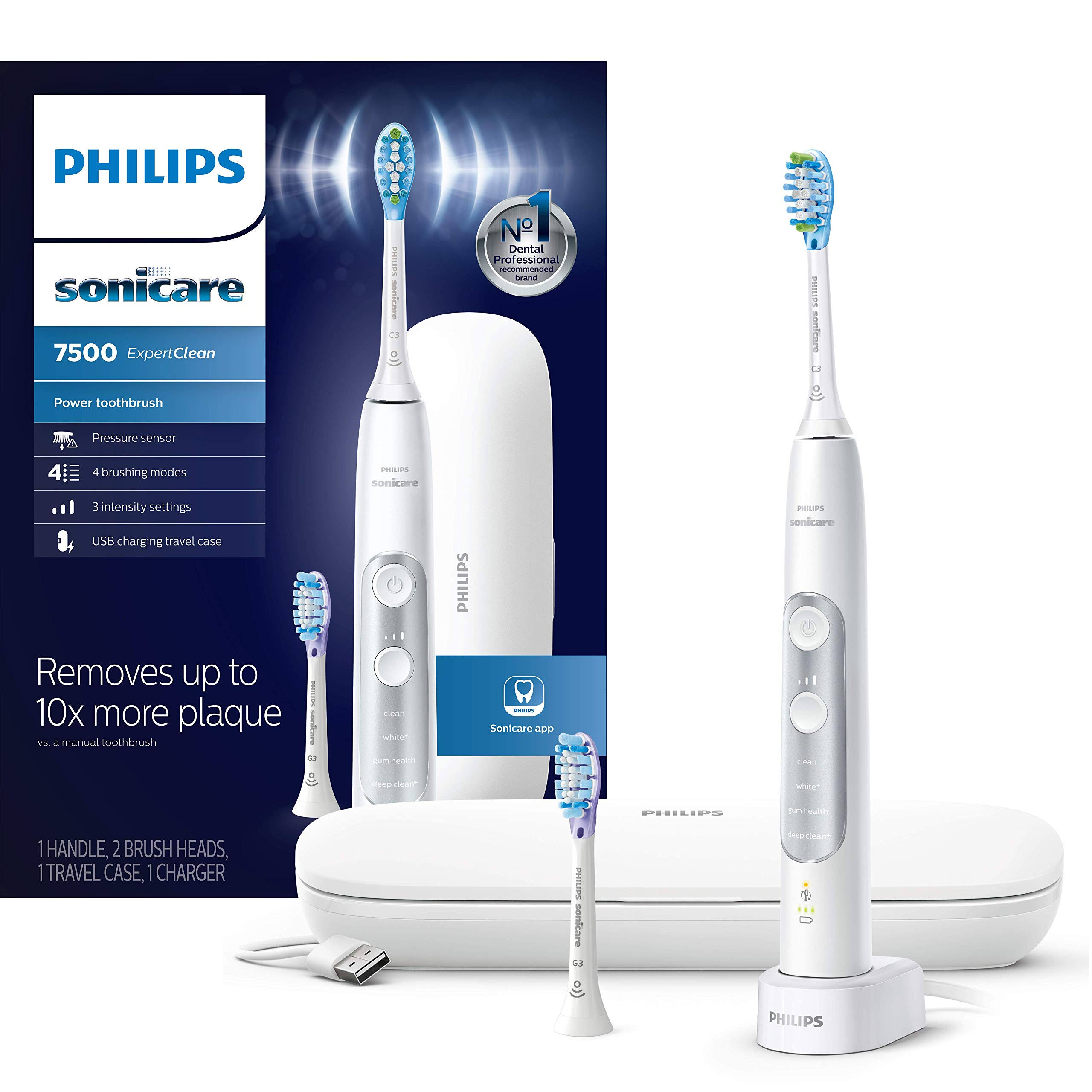 Philips Sonicare HX9690/06 ExpertClean 7500 Bluetooth Rechargeable Electric Toothbrush, White