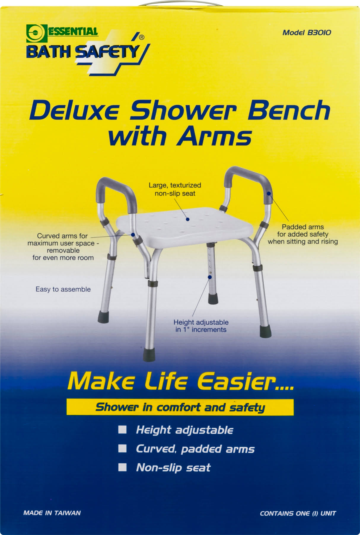 Essential Medical Molded Shower Bench with Arms (No-Back)