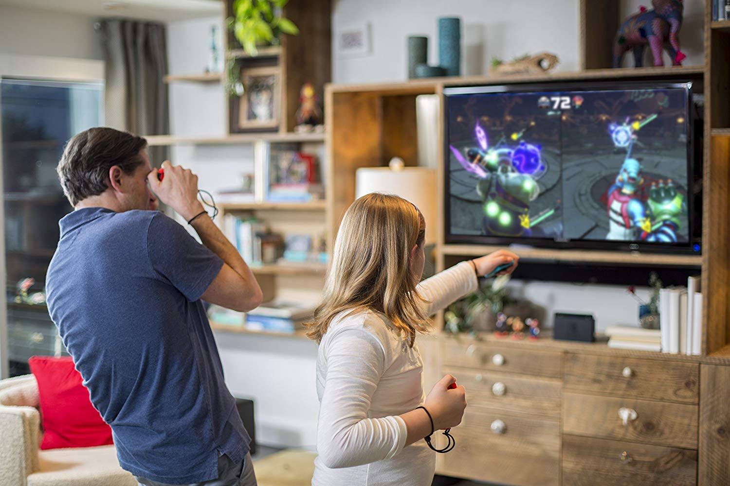 2019 New Nintendo Switch Red/Blue Joy-Con Console Multiplayer Party Game Bundle, Super Mario Party, Mario Kart 8 Deluxe, 1-2 Swi