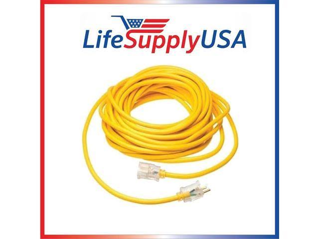 LifeSupplyUSA 12/3 200 ft. SJTW 15 Amp, 125-Volt, 1875-Watt Lighted End Heavy-Duty Extension Cord, Yellow