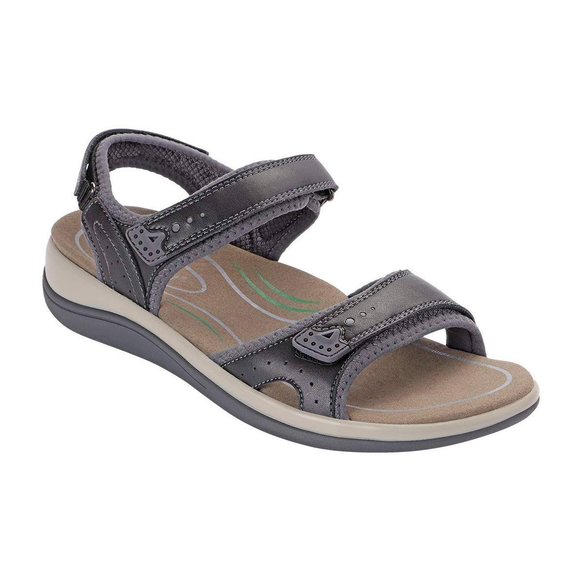 OrthoFeet Women&s Malibu Walking Sandal, Black Synthetic Leather