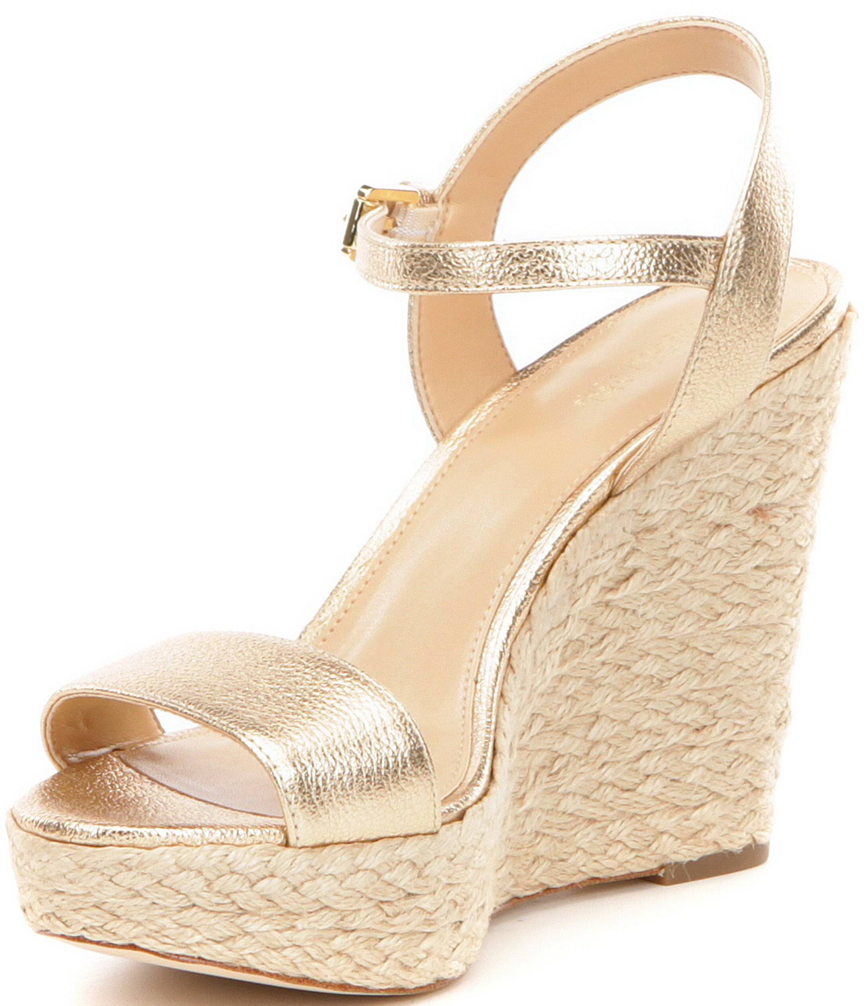 Michael Kors Jill Womens Metallic Leather Wedge Sandals, Pale Gold