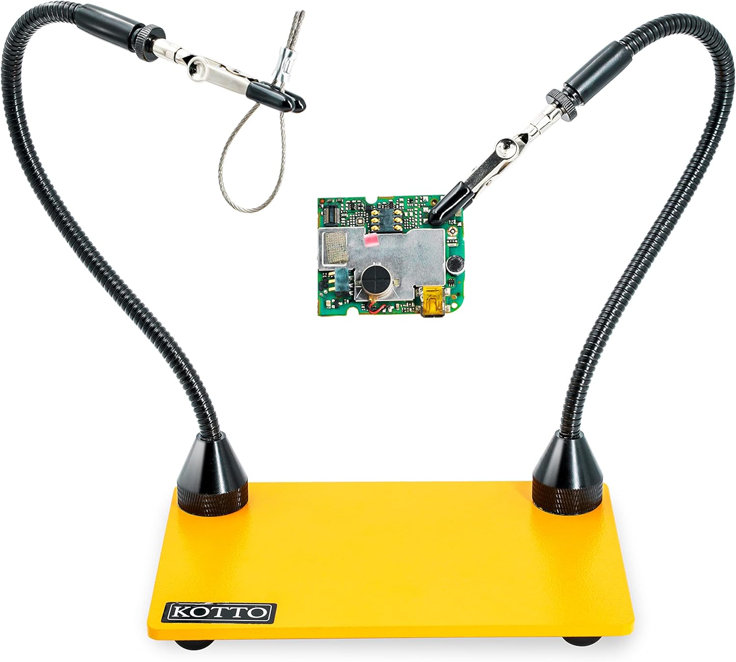 KOTTO Third Hand Soldering Tool PCB Holder Two Magnetic Based Flexible Metal Arms Helping Hands Crafts Jewelry Hobby Workshop Helping Station Non-Slip Steel Weighted Base