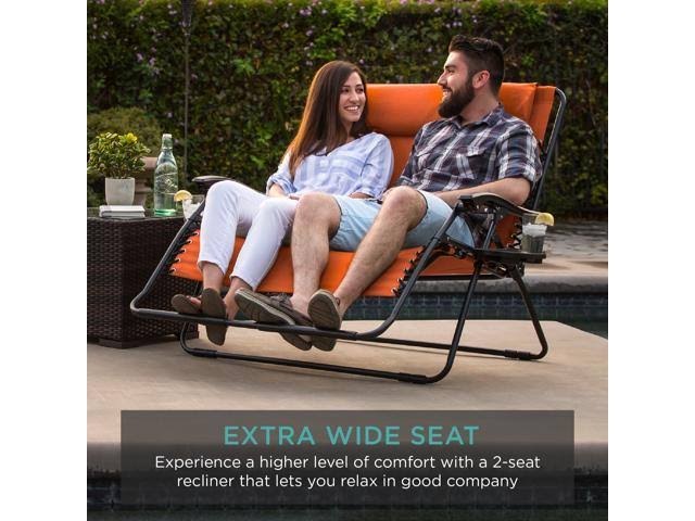 Best Choice Products 2-Person Double Wide Zero Gravity Chair with Cup Holders, Terracotta Orange