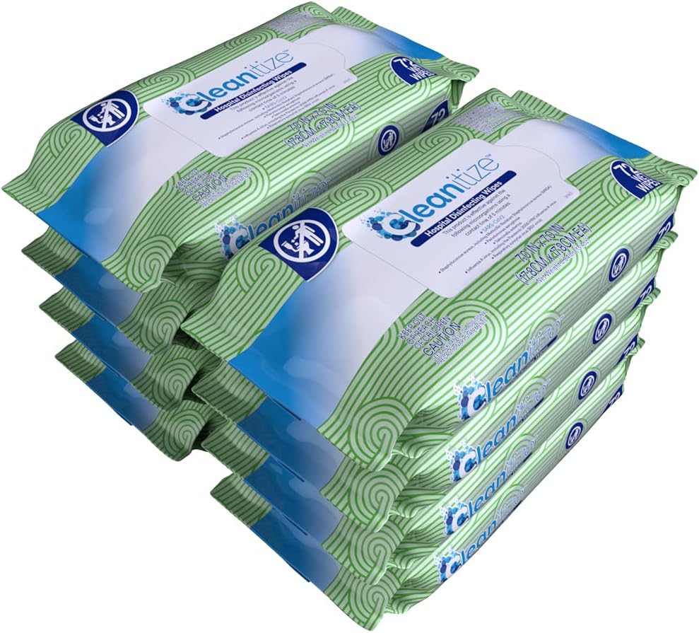 Cleanitize Hospital Disinfectant Wipes - Bundle - Soft Pack 72 count (Pack of 8) | Fresh Scent | One Step Cleaning and Disinfecting | Made in the USA