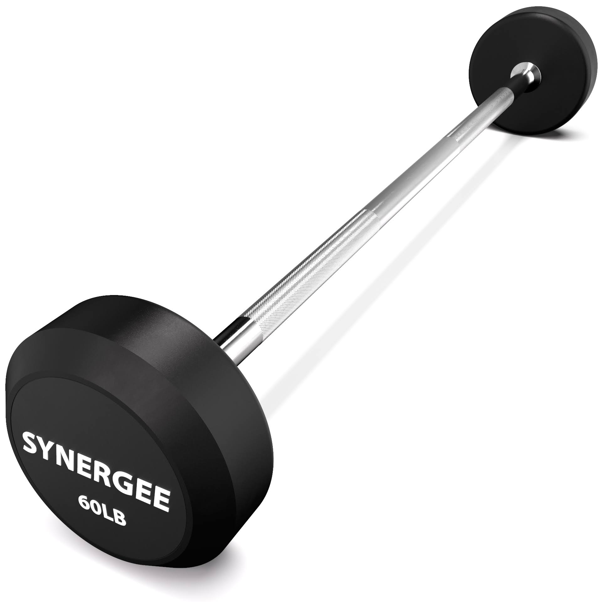 Synergee 60lb Fixed Barbell - Straight Steel Bar Rubber Weight.