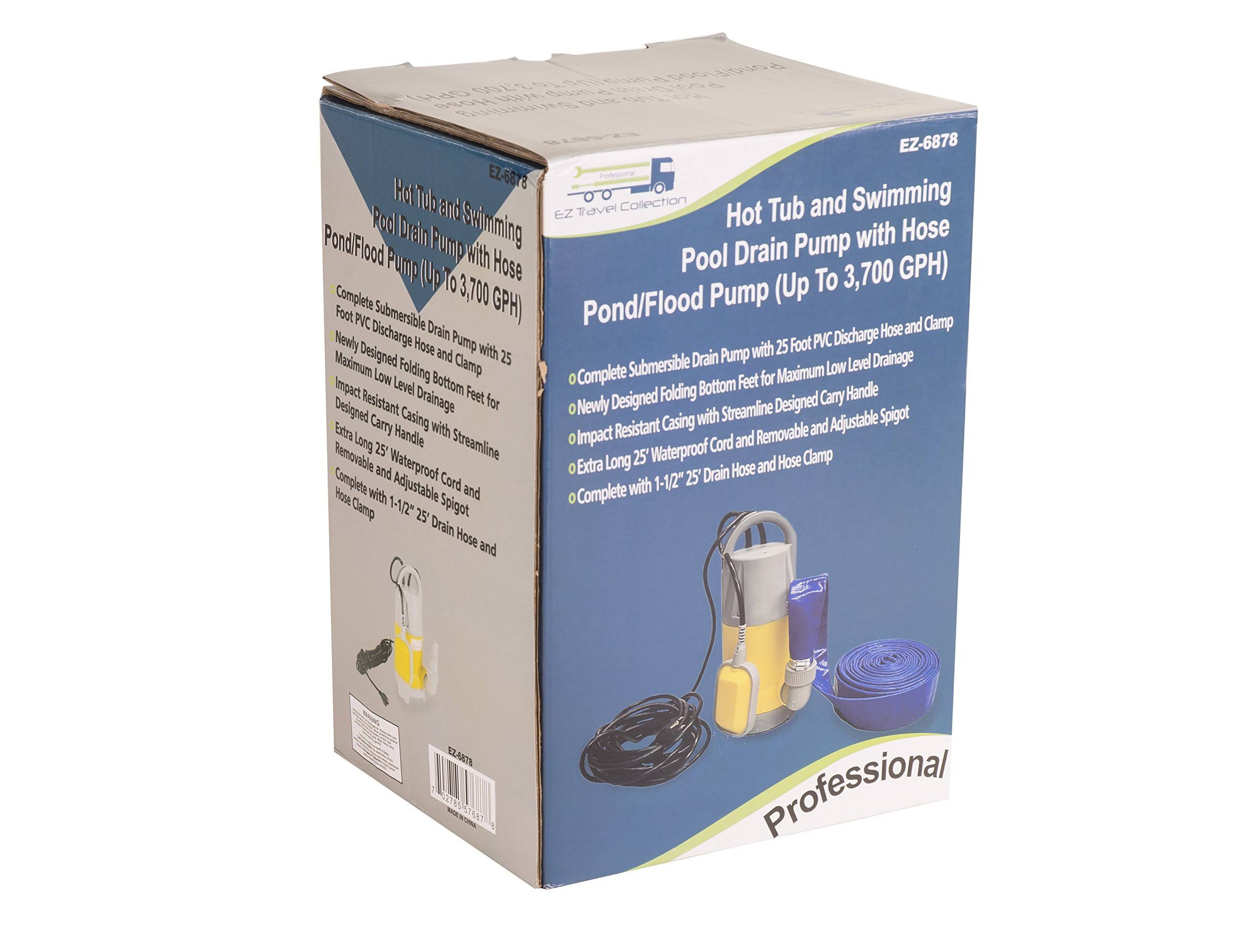 Professional EZ Travel Collection Hot Tub and Swimming Pool Drain Pump with Hose Pond/Flood Pump Up to 3,700 GPH