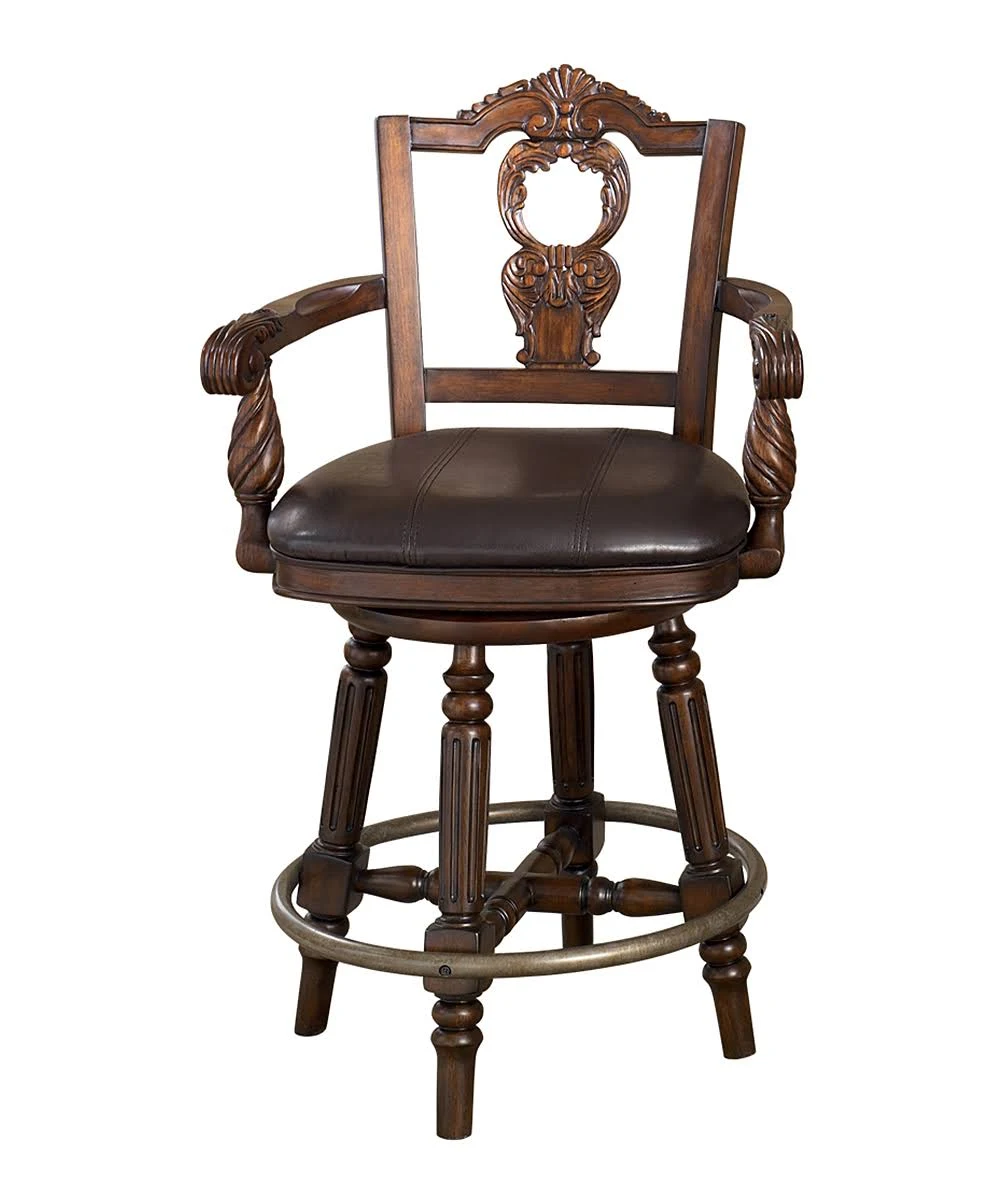 Ashley North Shore Dark Brown Upholstered Swivel Barstool D553-124
