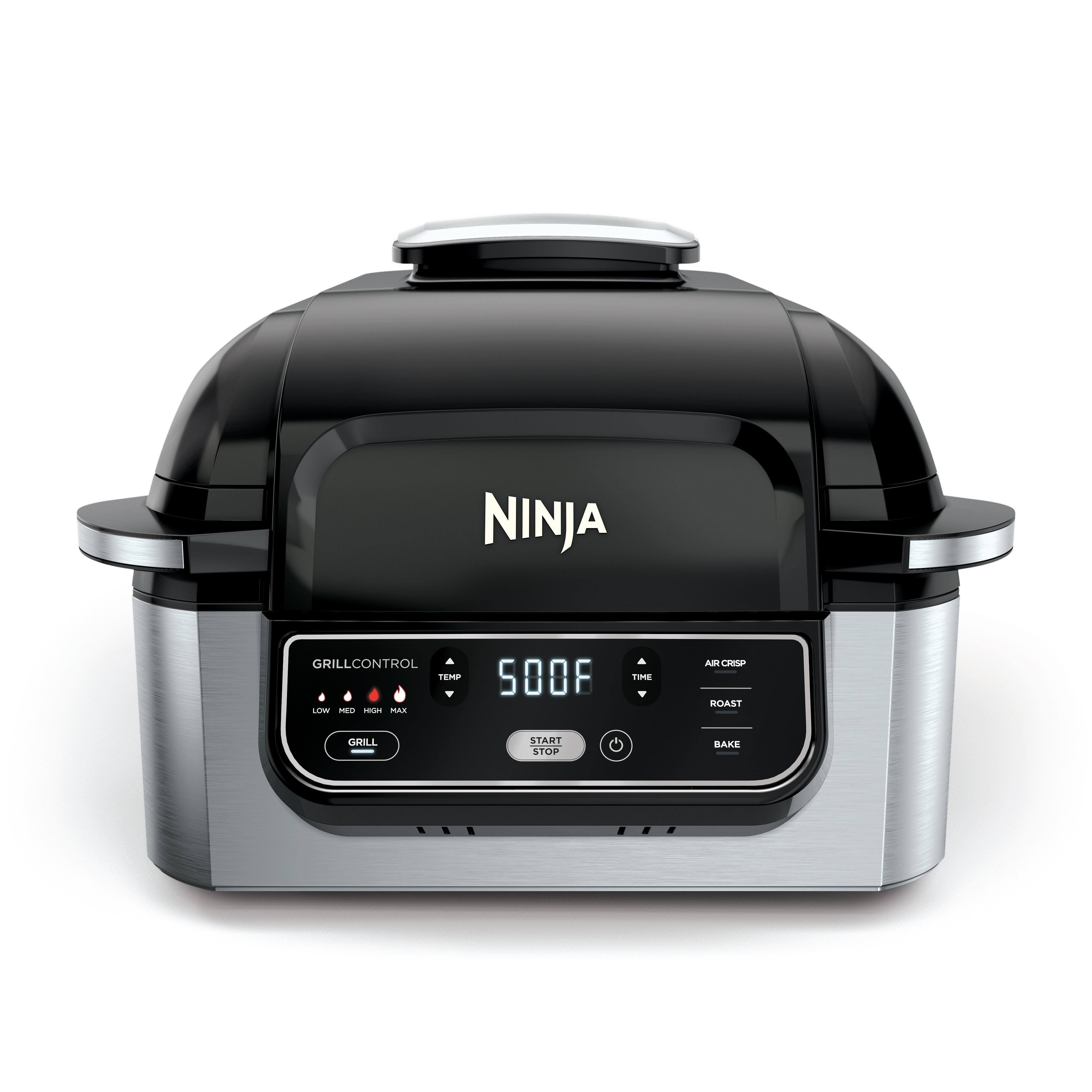 Ninja Foodi 4-in-1 Indoor Grill with 4-Quart Air Fryer with Roast, Bake, and Cyclonic Grilling Technology, Ag300, Black u0026 Si