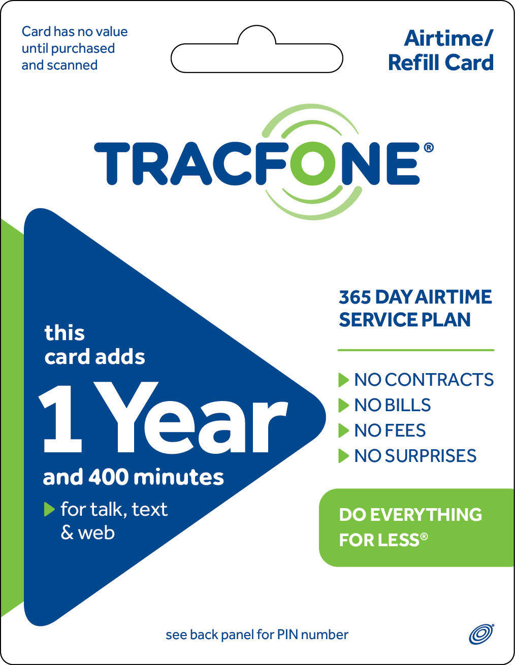 Tracfone 1 Year Plan - 365 Days/400 Minutes/400 Text/400MB Data