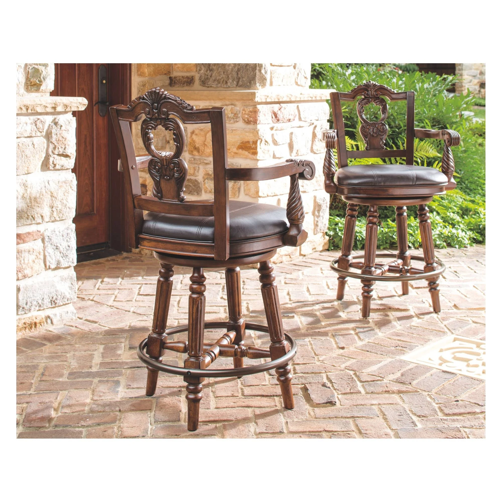 Ashley North Shore Dark Brown Upholstered Swivel Barstool D553-124