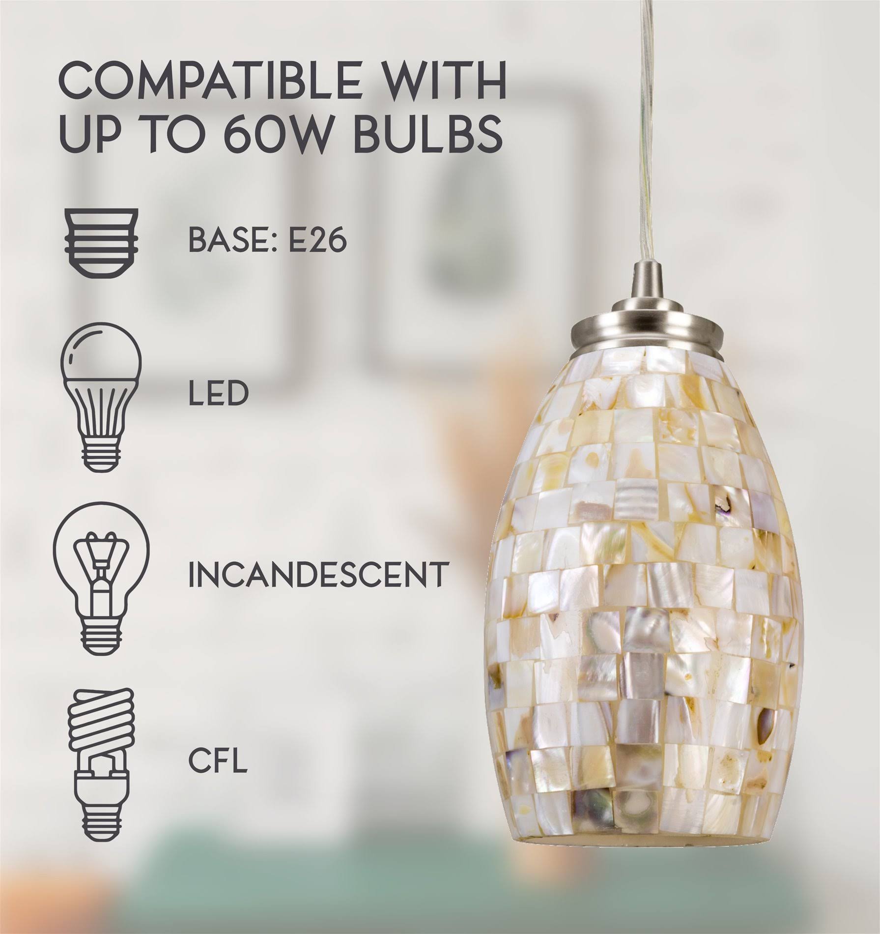 Kira Home Coast 9 Contemporary Mini Pendant Light + Hand-Crafted Mosaic Shell Glass, Satin Nickel Finish
