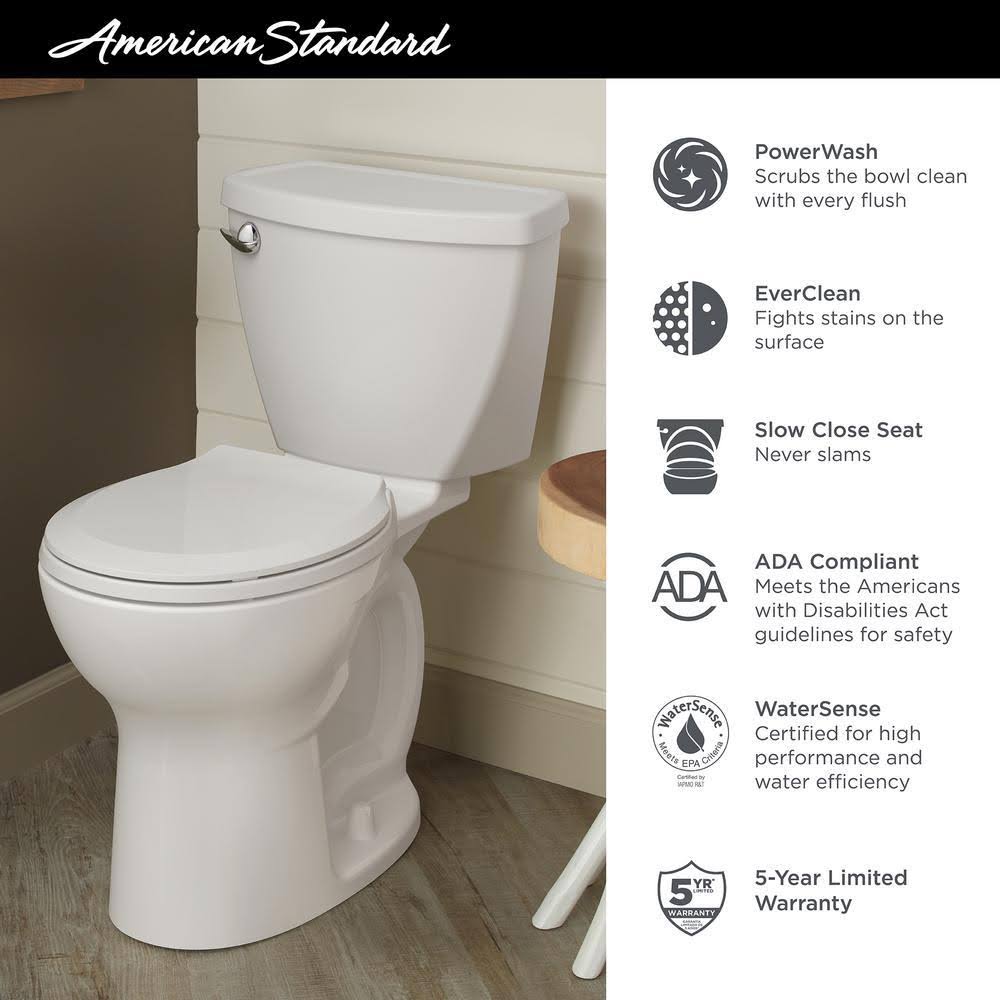 American Standard Cadet Tall Height 10 in. Rough-In 2-Piece 1.28 GPF Single Flush Round Toilet with Slow Close Seat in White