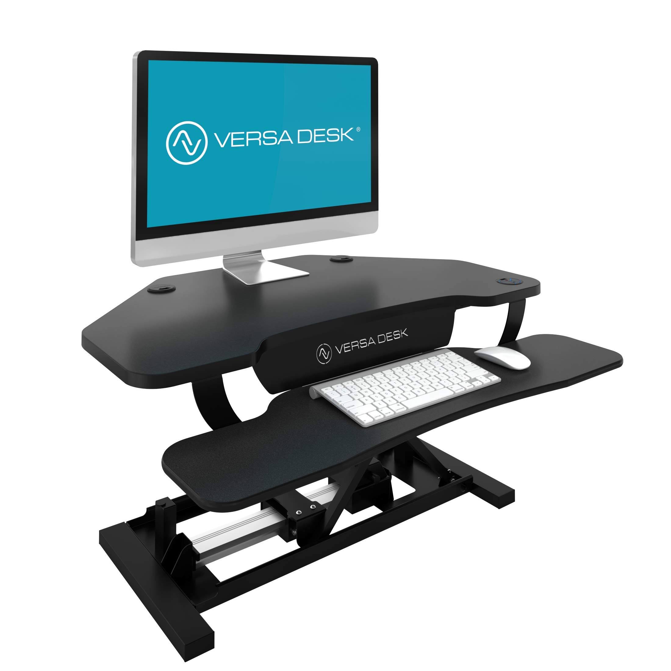 VersaDesk Power Pro Corner Push-Button Electric Height-Adjustable Sit-to-Stand Desk Riser, Black