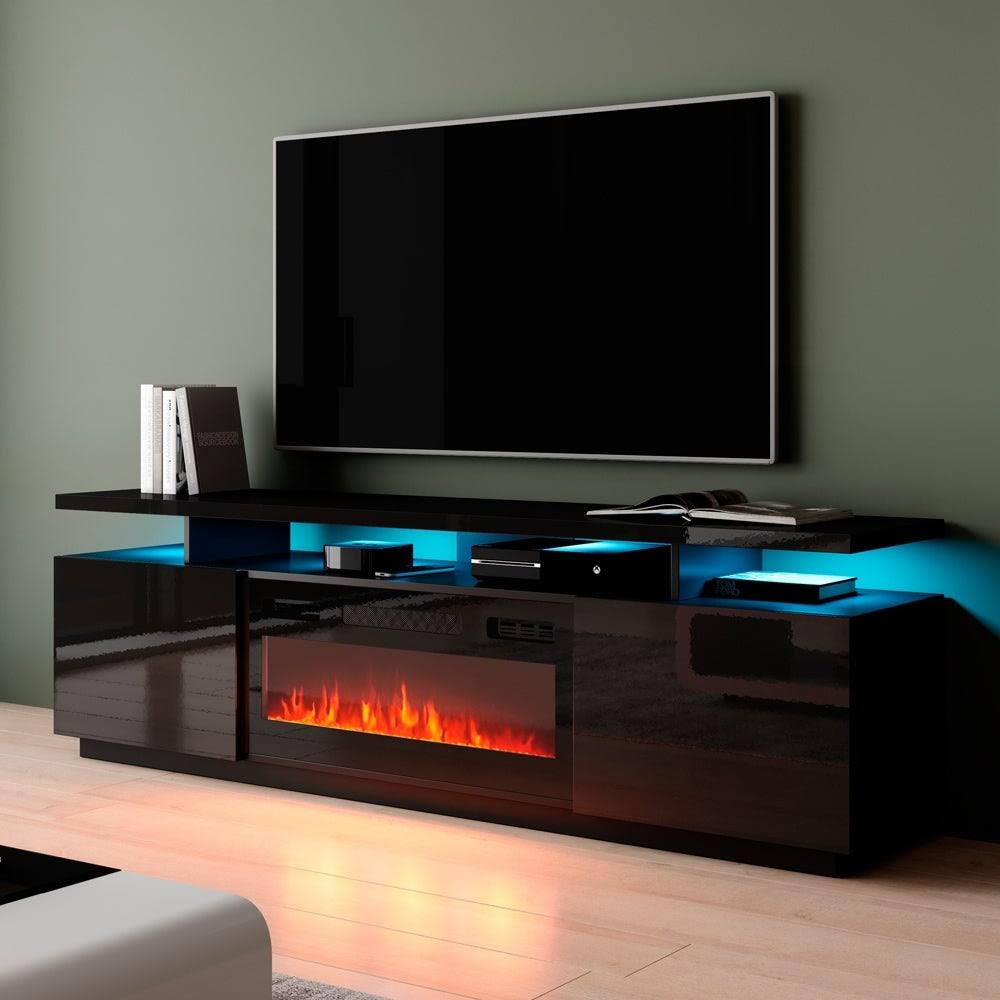 Mobile Furniture Eva-KBL Electric Fireplace Modern 71-inch TV Stand - Gray