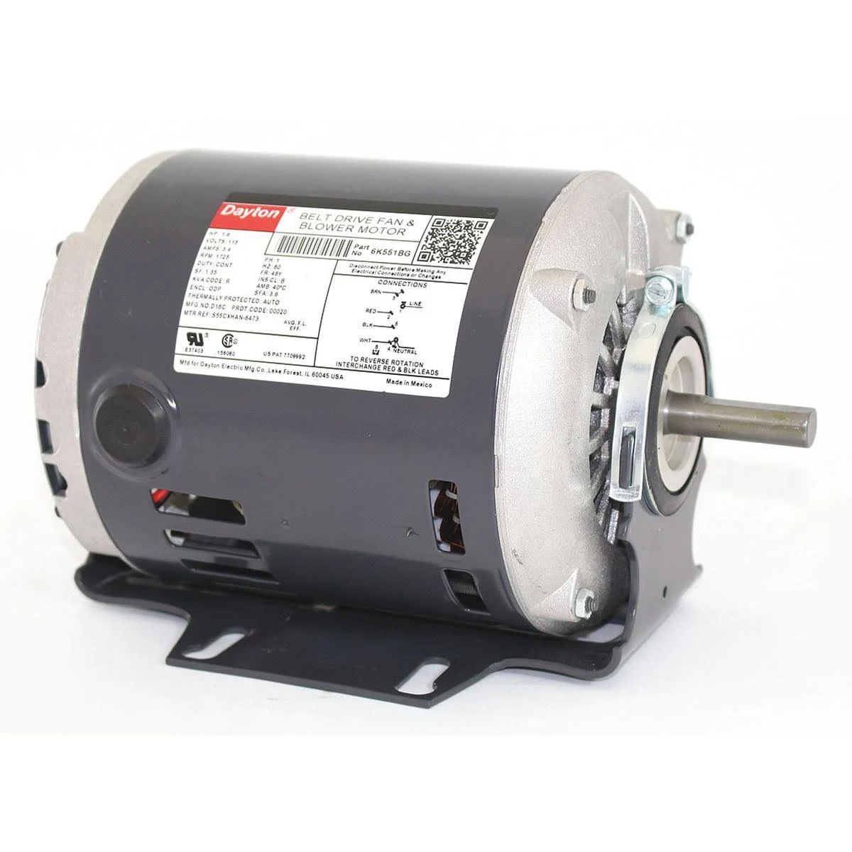 Dayton 6K551 Motor,1/6 HP,Split Ph,1725 RPM,115 V