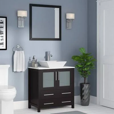 Wade Logan Karson 30x22 Single Bathroom Vanity Set with Mirror Base Finish: Espresso