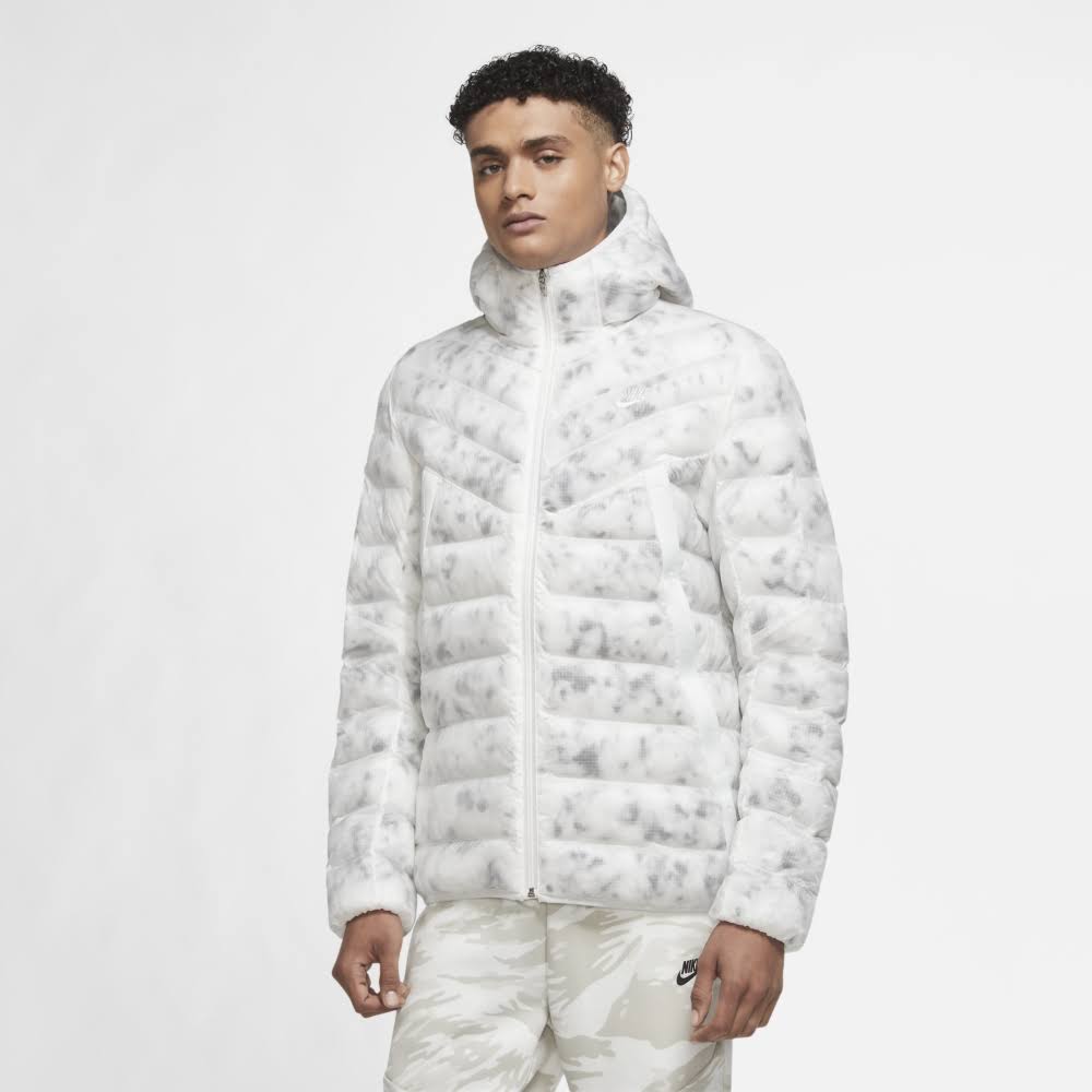 Nike White and Black Ecodown Marble Sportswear Jacket