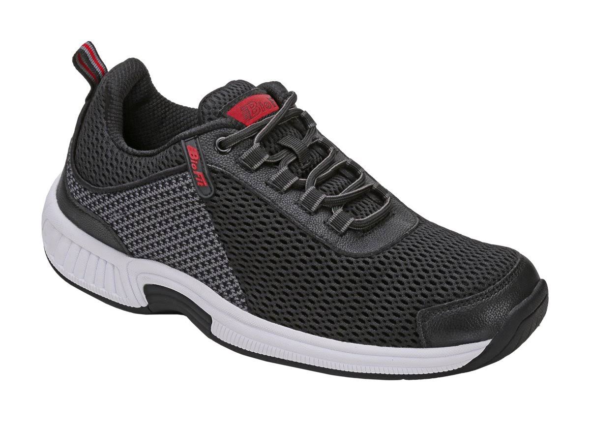 Men&s OrthoFeet Edgewater Sneaker Black/Grey Synthetic 10.5 W