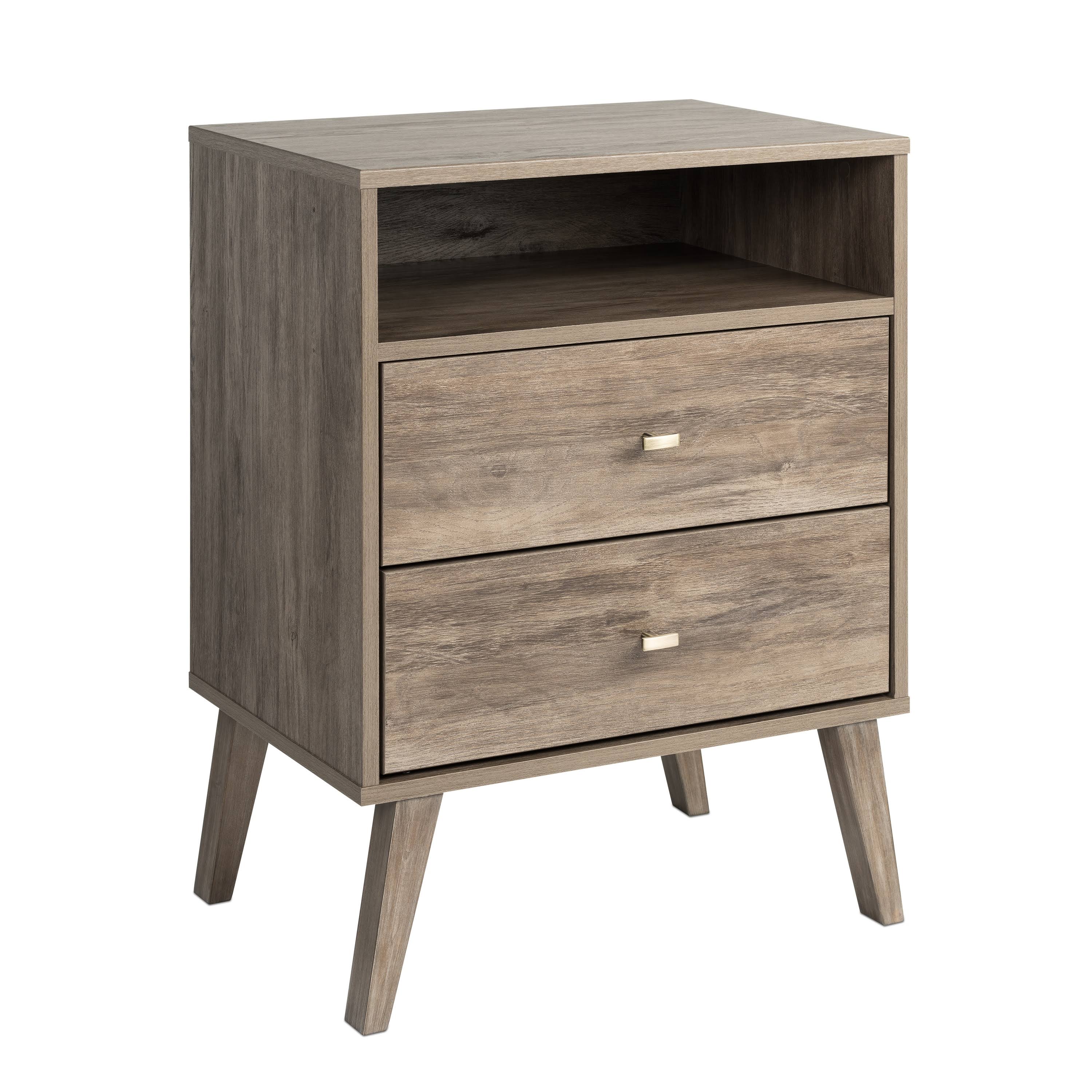 Prepac Milo Mid Century Modern 2-Drawer Drifted Gray Tall Nightstand with Open Shelf