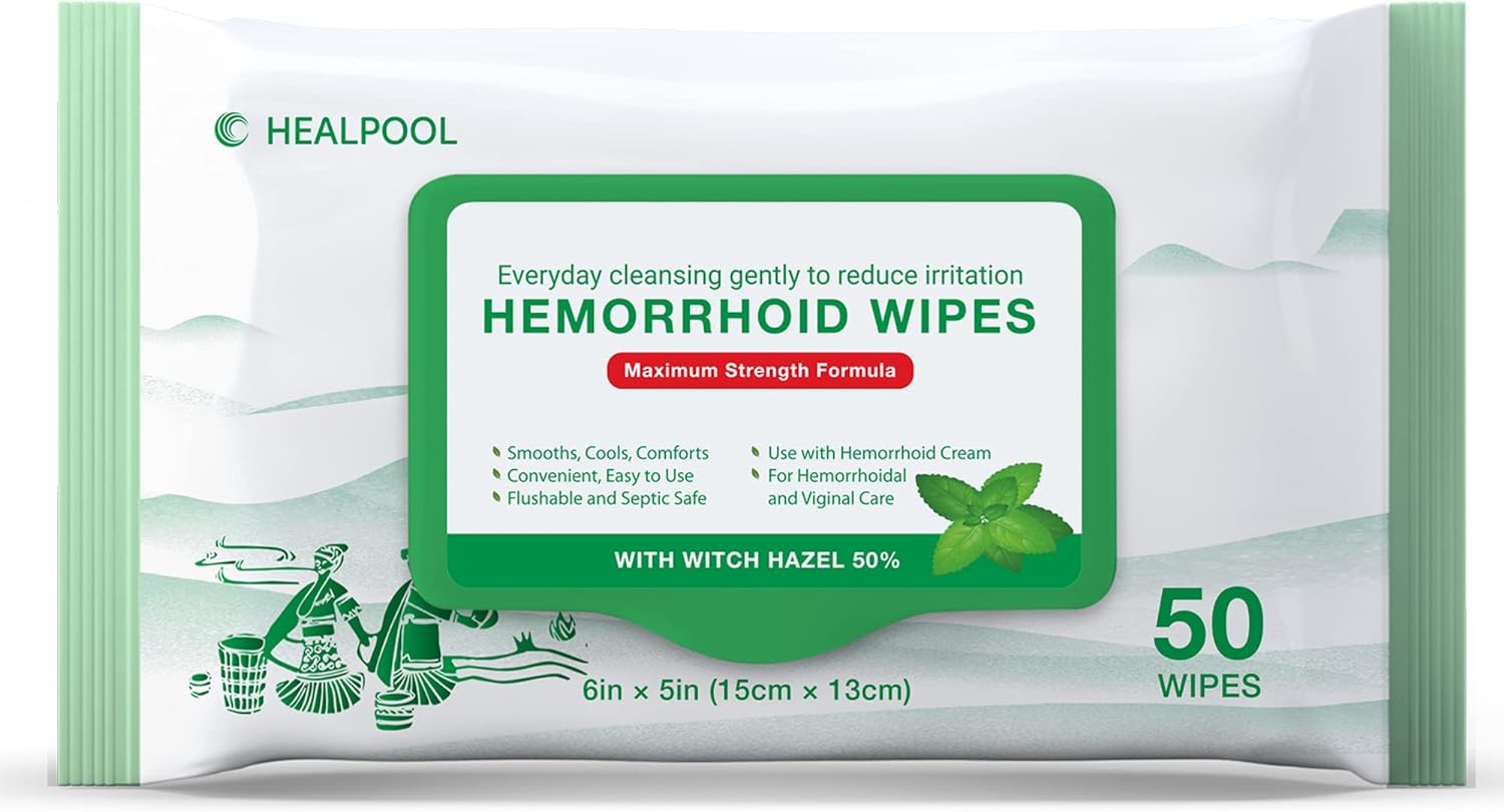 HealPool Hemorrhoid Wipes, Hemorrhoid Treatment, Maximum Strength Relief & Flushable