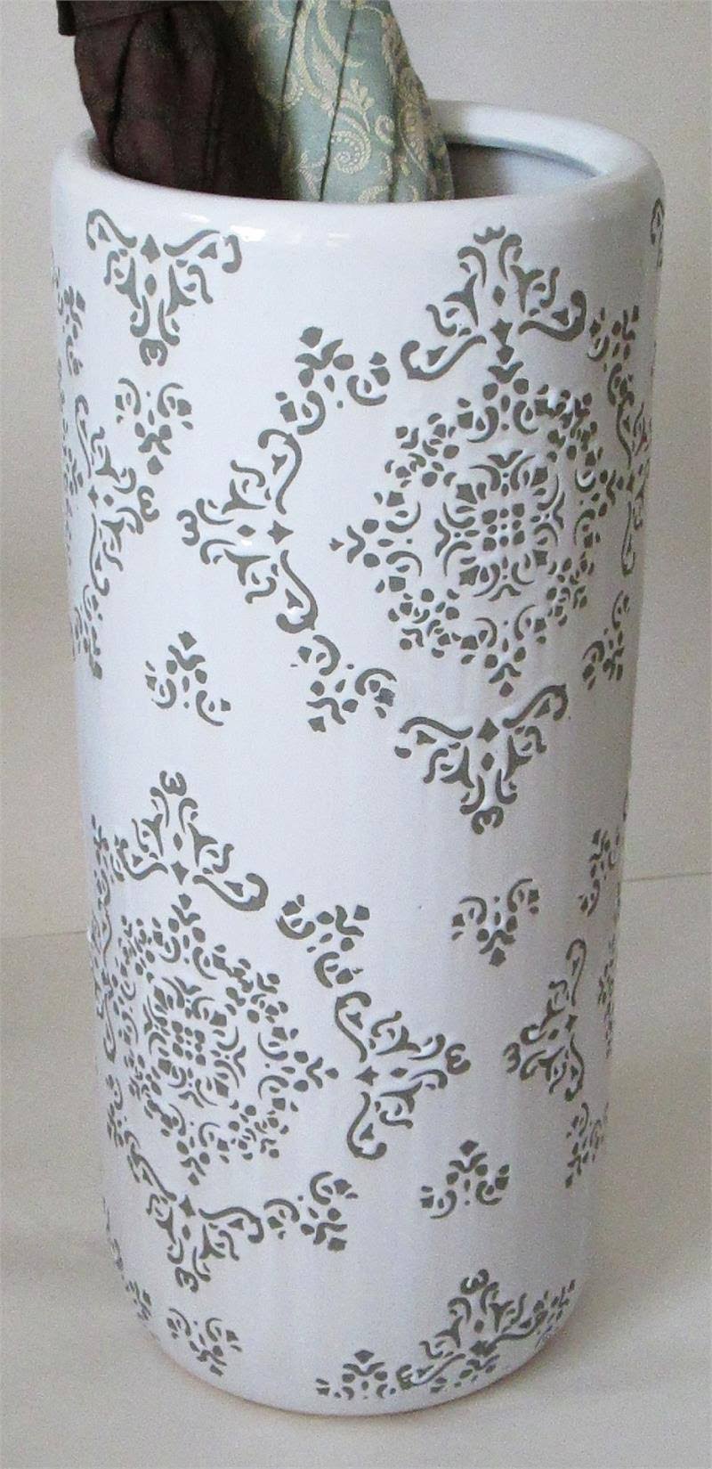 Ceramic Umbrella Stand White and Grey