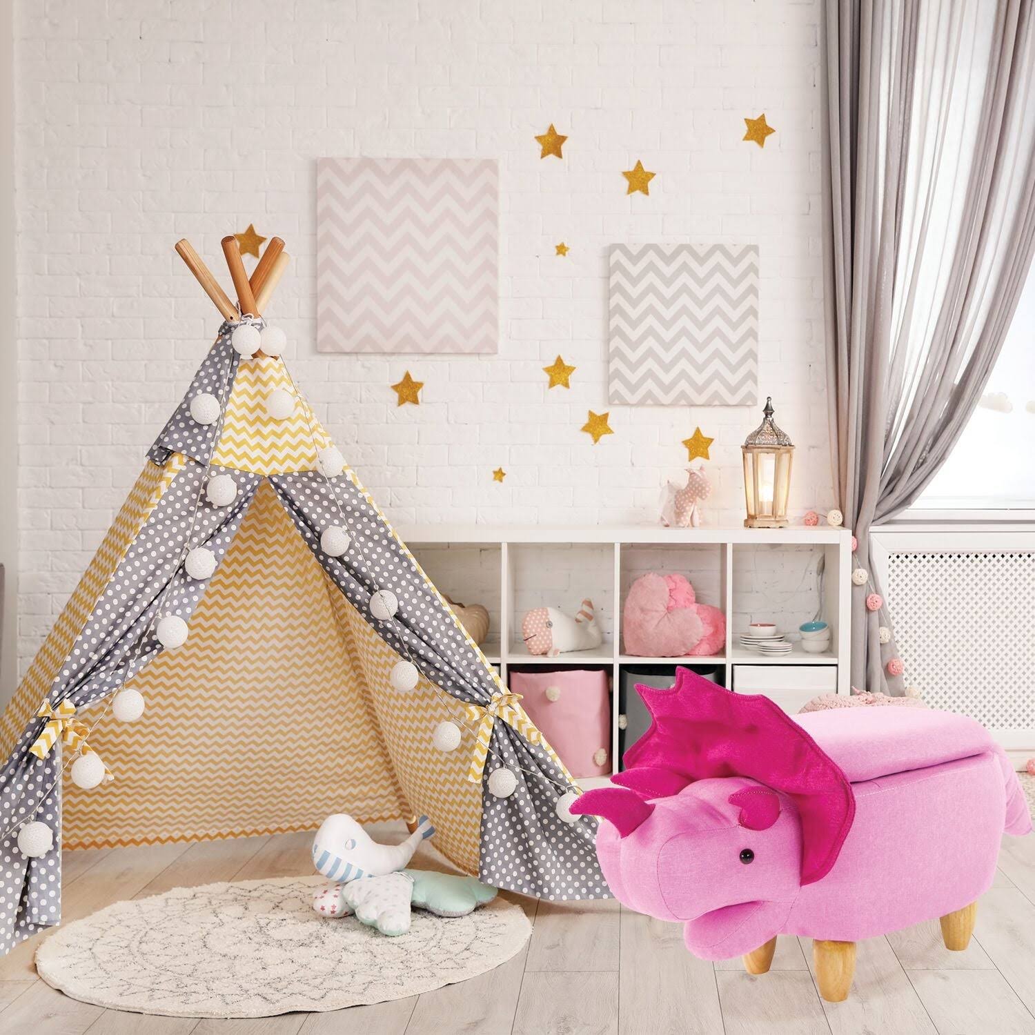 Critter Sitters 15 in. Pink Triceratops Storage Ottoman, CSDNOSTOTT-PNK