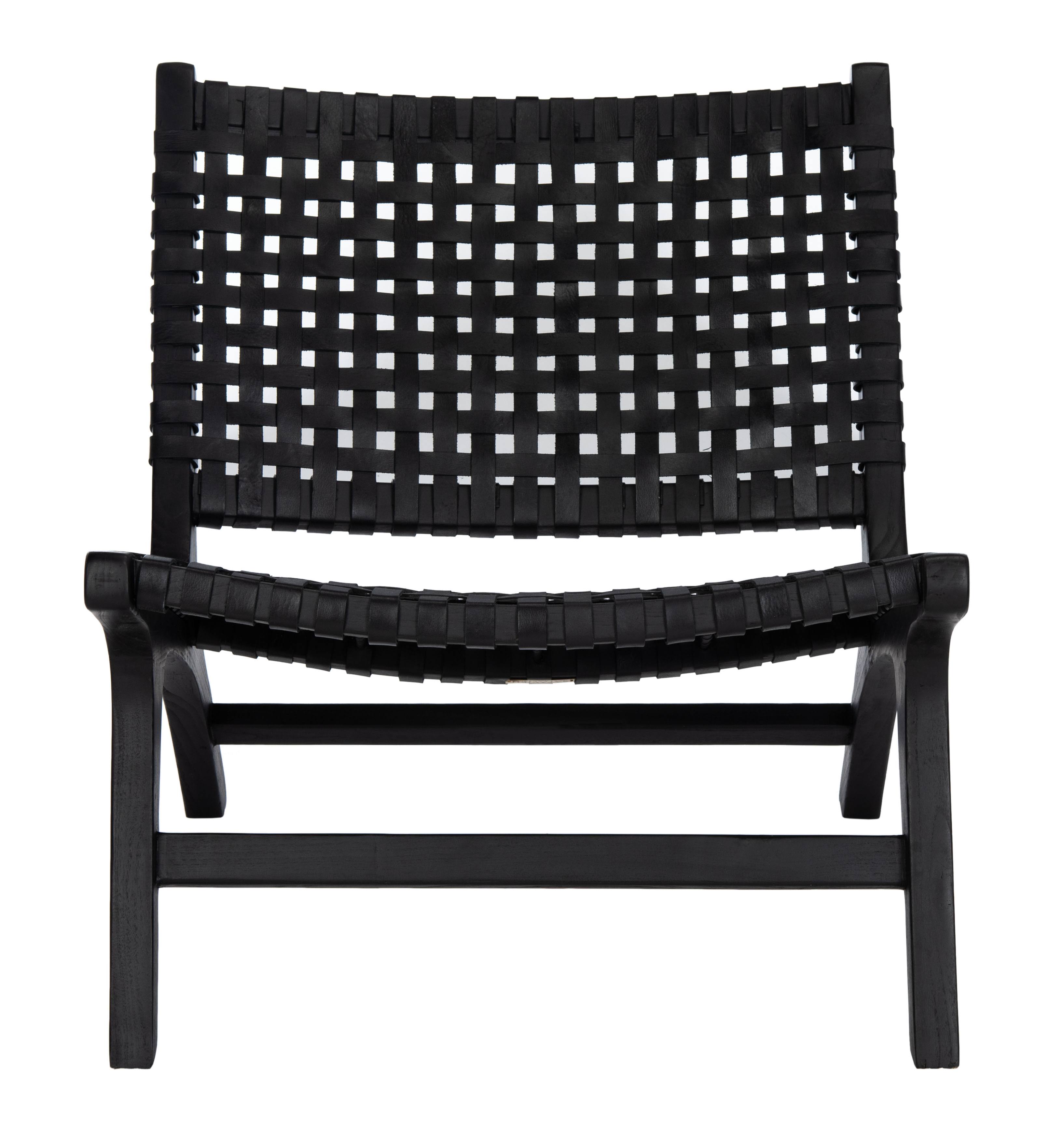 Luna Leather Woven Accent Chair - Black - Safavieh