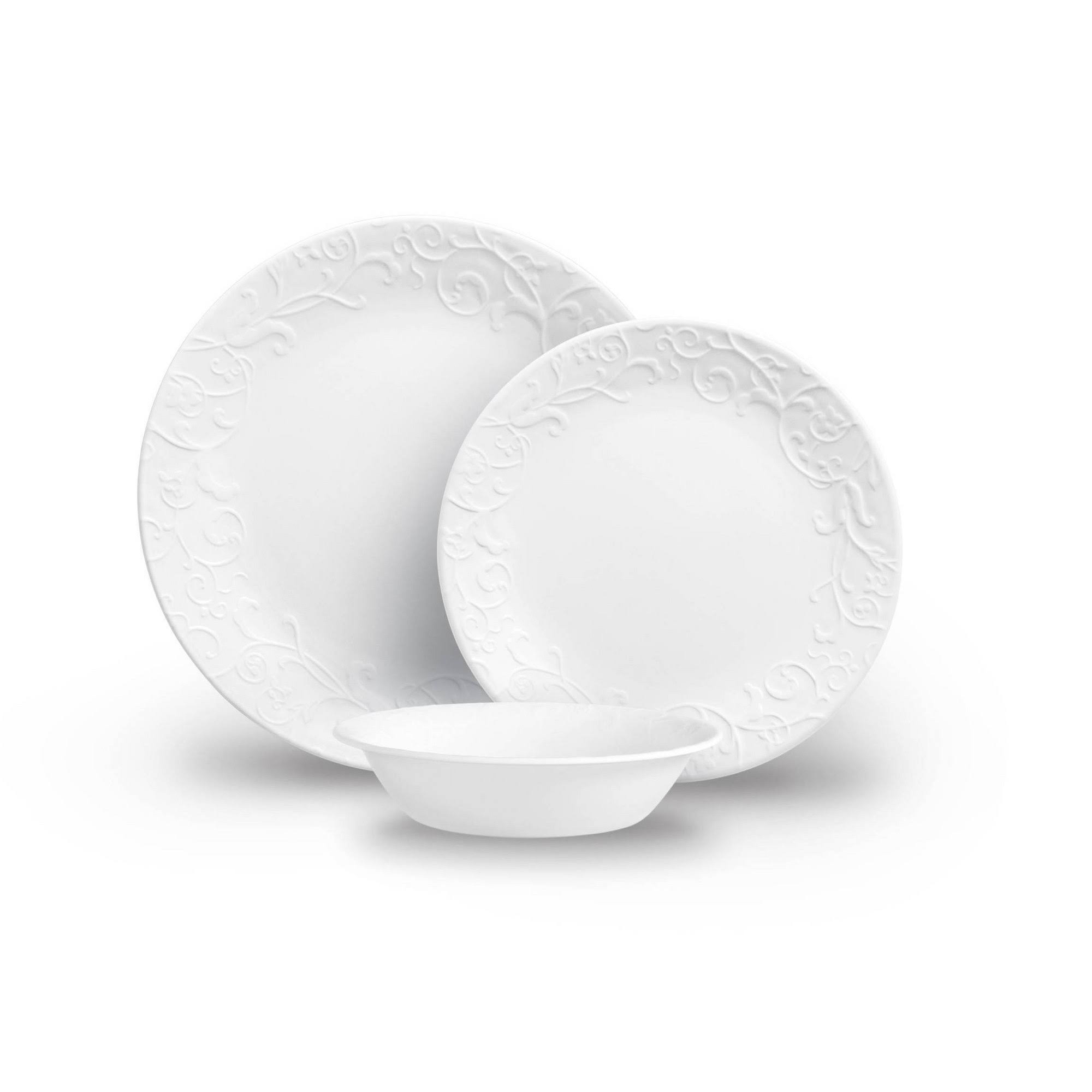 Corelle 18-Piece Embossed Bella Faenza Vitrelle Dinnerware Set - White