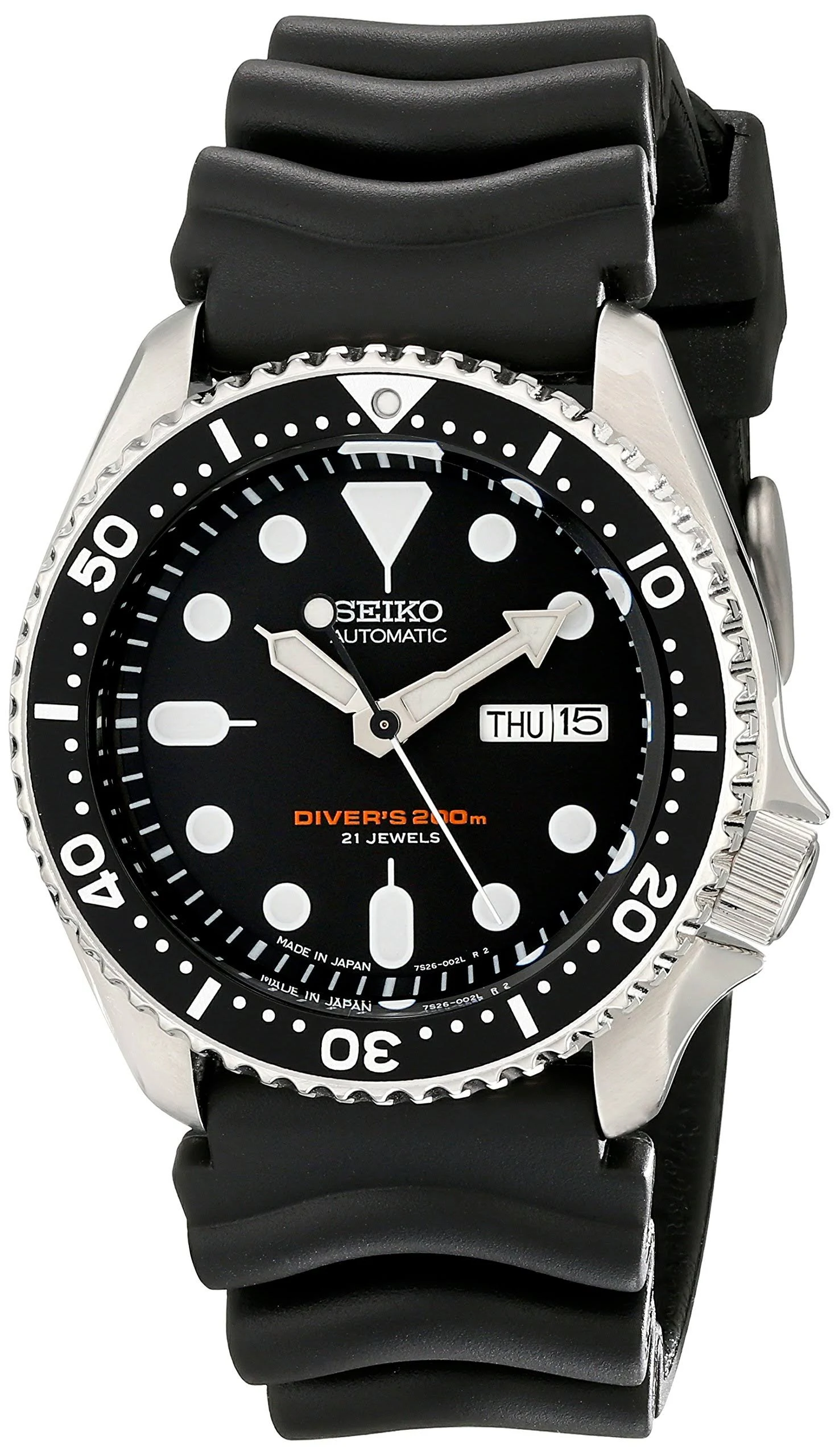 Seiko Men's SKX007J1 &Diver& Automatic Black Rubber Watch