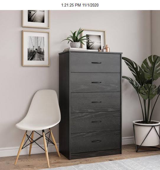 Mainstays Classic 5 Drawer Dresser, Black Oak Finish